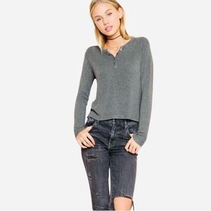 Brandy Melville Canlan Soft Henley Top Gray Long Sleeve S M L